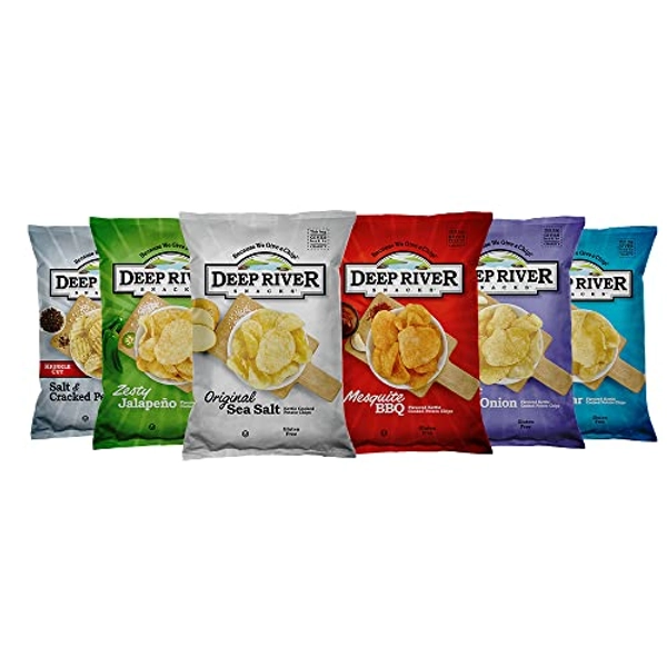 Deep River Snacks Variety Chips Snack Packs – Kosher & Gluten Free Kettle Cooked Potato Chips Snacks Variety Pack of 6 Flavors, 2 Oz (24 Pack) - Variety Pack - 2 Ounce (Pack of 24)