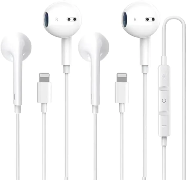 2 Pack-Apple Earbuds/Wired Earphones/iPhone Headphones/Lightning [Apple MFi Certified] Built-in Microphone & Volume Control Compatible with iPhone 7/8/X/11/12/13/14/Pro/Pro Max