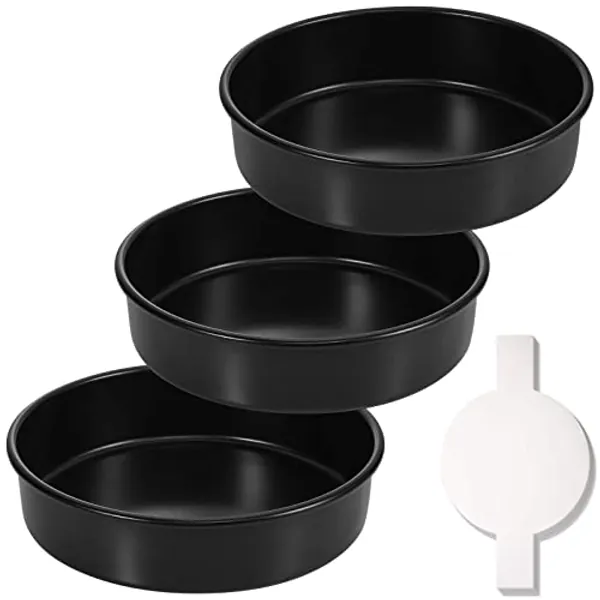 HIWARE 8-Inch Round Cake Pan Set of 3, Nonstick Baking Cake Pans with 90 Pieces Parchment Paper, Dishwasher Safe