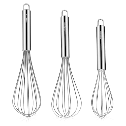 NileHome Stainless Steel Whisk Set 8" 10" 12" Kitchen Whisk Balloon Whisk Kitchen Wisk Wire Whisks for Cooking, Whisking, Blending, Beating, Stirring-3 Pack… - 3 pack