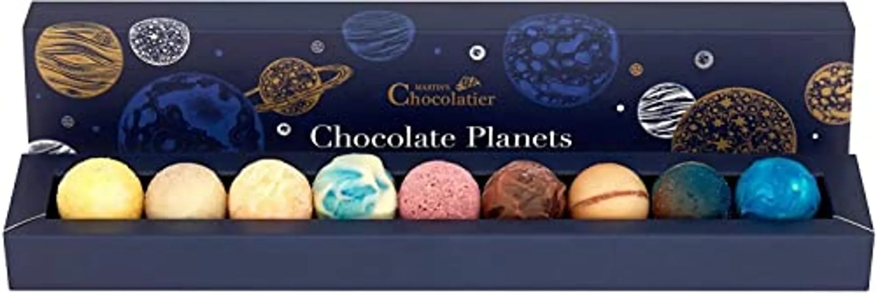 Martin’s Chocolatier Chocolate Planets | Luxury Handmade Chocolate Gift Box | 9 Belgian Truffles | Assorted Flavours | Ideal Present for Science Lovers | Pack of 1 (107g) - Chocolate - 9 Count (Pack of 1)