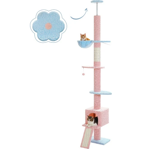 PAWZ Road 108-in Adjustable Fleece Floor-to-Ceiling Cat Tree & Condo, Blue