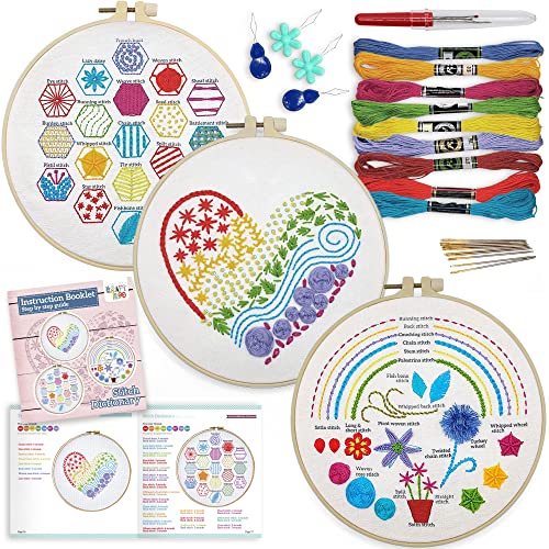 Learn 30 Stitches Heart Embroidery kit for Beginners . Beginner embroidery kit with Stamped Embroidery Patterns. Embroidery Kits. Embroidery Starter Kit. Needlepoint Cross Stitch Kit for Kids & Adults - Stitch Dictionary Heart
