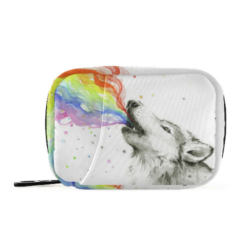 Rainbow Wolf Pill Case Portable Weekly Pill Box Bag Container 7 Days Cute Pill Organizer Vitamin Supplement Holder with Zipper for Family Travel Business - Wolf