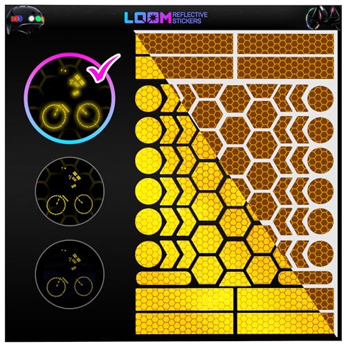 LOOM Reflective Stickers Kit • Nighttime Safety Waterproof Self-Adhesive Decals for Helmets, Skateboard, Bike, Scooter, E-bike, Motorcycle & Strollers • Bright Colors - Brilliant-yellow