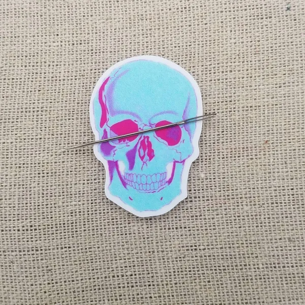 Neon Skull Needle Minder | 3D Skull | Skeleton | Head | Magnetic Needle Minder | Needle Nanny | Cross Stitch | Magnet | Spooky | Halloween