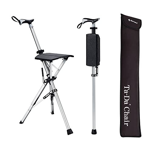 STEP2GOLD Ta-Da Chair, Portable Trekking Hiking Pole, Folding Walking Stick with Seat, Walking Cane with Chair, Foldable Chair, Lightweight Aluminum, Easy Carry and Storage, Anti-Slip - 32.2" - Black