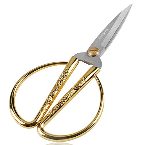 Wasan Chinoiserie Dragon and Phoenix Chinese Scissors Stainless Steel Scissors Sewing Scissors,Gold Plated Tailor Scissors for Sewing Household Handicrafts Bonsai Kitchen