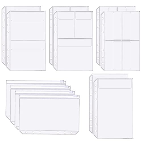 CiCiKiea A5 Binder Pockets, 12PCS A5 Size 6 Holes Binder Pockets, [Waterproof PVC Pouch] Premium Clear Binder Zipper Folders Document Filing Bags for 6-Ring Notebook Binder Loose Leaf Bags, Clear - A5 - A5 Mix-clear-12pcs