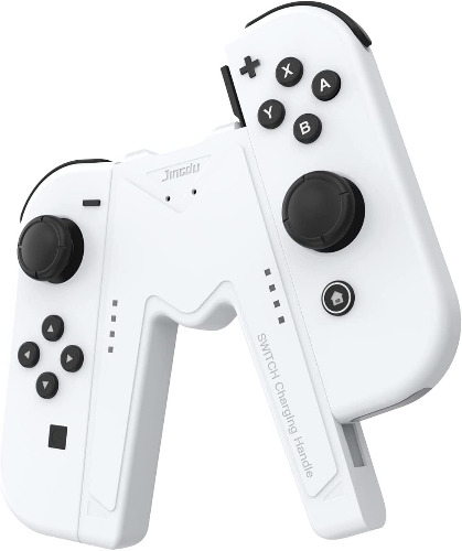 Switch Joy-Con Charging Grip Compatible with Nintendo Switch & OLED Model, V-Shaped Switch Joy-Con Controller Charger with Indicators, Charge While Playing, White - White