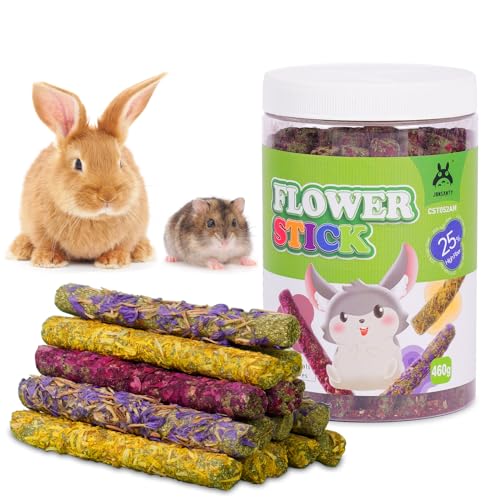 JONSΛNTY 35-40 PCS 460g Natural Flower Stick, Chew Toys for Rabbit, Guinea Pig, Hamster, Chinchilla, Bunny, Rat, Teething Toy for Small Animal - 460g Flower Stick