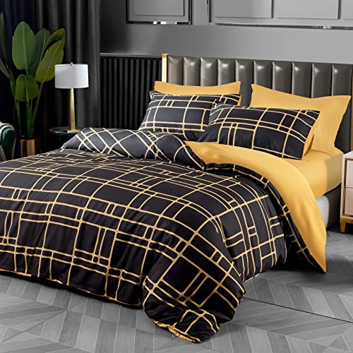 Pamposh King Size Duvet Cover Sets Reversible Bedding 3 Pcs With Zipper Closure Ultra Soft Anti Allergic Non Iron Luxury Microfiber (Black, King (220 x 230 cm)) - Black - King (220 x 230 cm)