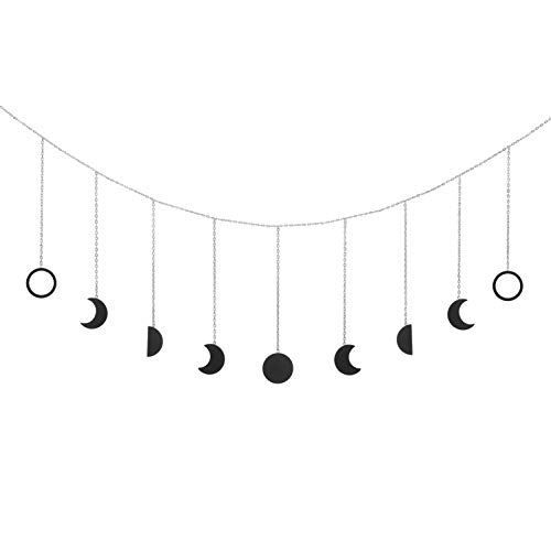 OCIOLI Moon Phases Wall Hanging Moon Garland Decor Boho Hanging Ornaments Moon Hang Art Room Decor Boho Moon Phase Garland for Bedroom Wedding Home Office Nursery Room Dorm （Black） - Black