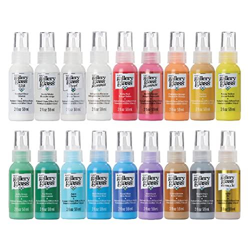Gallery Glass Window Acrylic Craft Paint Set Formulated to be Non-Toxic, Perfect for Beginners and Artists, Eighteen Bottles, 2 Ounce, Assorted Colors 1 - Most Popular Colors - Paint Set