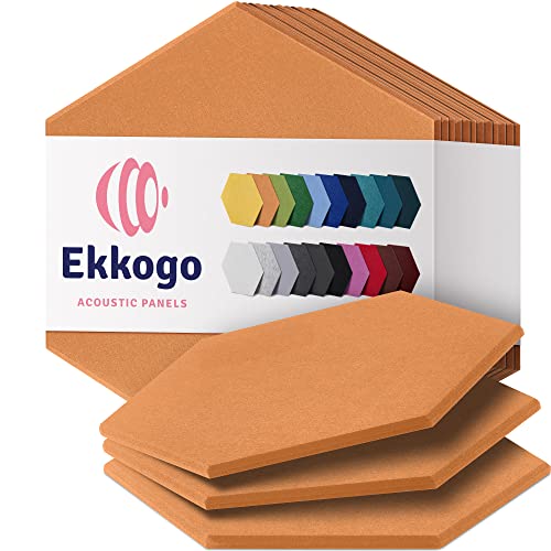 Ekkogo Acoustic Panels 12-Pack Soundproof Wall Panels 12''X10''X0.4'' Sound Panels High Density Sound Dampening Panels - [70'S Orange Hexagon] - Medium Hexagon 12 Pack - 70'S Orange