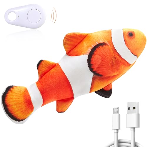 Potaroma Cat Toys Floppy Fish Upgraded, Remote & Motion Activated, Flopping Fish Cat Dog Toy 10", Cat Kicker Wiggle Fish Catnip Kitten Toys, Interactive Cat Exercise