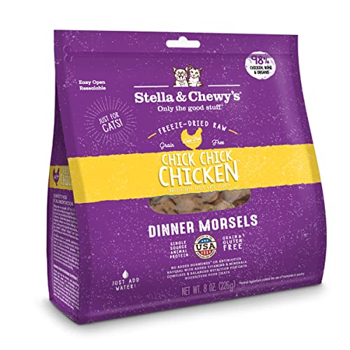 Stella & Chewy's Freeze-Dried Raw Chick, Chick, Chicken Dinner Morsels Grain-Free Cat Food, 8 oz bag - Chicken - 8 Ounce (Pack of 1)