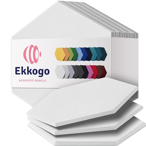 Ekkogo Acoustic Panels 12-Pack Soundproof Wall Panels 12''X10''X0.4'' Sound Panels High Density Sound Dampening Panels - [White Hexagon] - Medium Hexagon 12 Pack - White