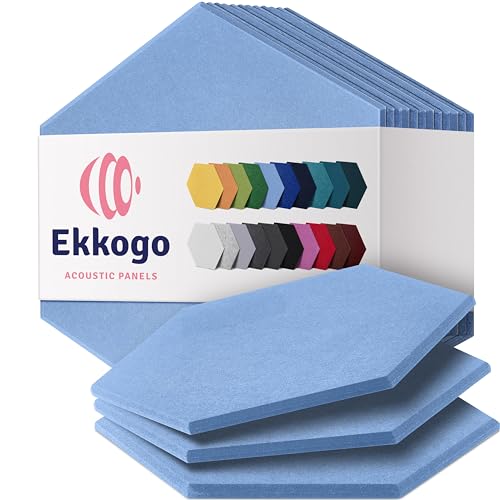 Ekkogo Acoustic Panels 12-Pack Soundproof Wall Panels 12''X10''X0.4'' Sound Panels High Density Sound Dampening Panels - [Sky Blue Hexagon] - Medium Hexagon 12 Pack - Sky Blue