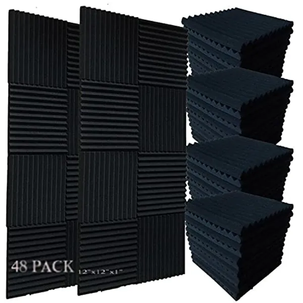 48 Pack Black 12"X 12"X1" Acoustic Panels Studio Soundproofing Foam Wedge Tiles,