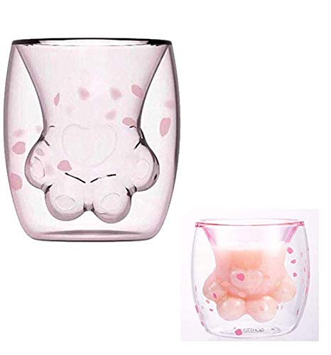 Coffee Mug Sakura Double Wall Glass Cup Cat Claw Cup Heat-resistant Handmade Creative Milk Mug Tea Whiskey Cup