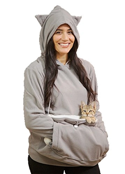 KITTYROO Cat Hoodie, The Original AS SEEN ON TV Kitty Carrying Sweatshirt, with Super Soft Kangaroo Pet Pouch - Large-X-Large - Grey