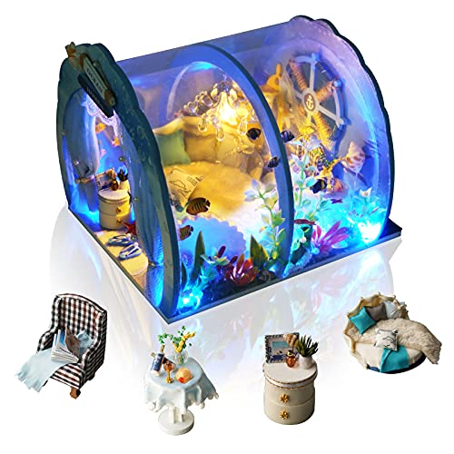 GuDoQi DIY Miniature Dollhouse Kit, Miniature House Kit 1:24 Scale,Tiny House kit with Furniture, Great Gift for Birthday Valentine's Day, Sweet Home of Mermaid Princess - Sweet Home of Mermaid Princess