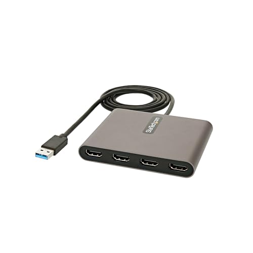 StarTech.com USB 3.0 to 4x HDMI Adapter - External Video & Graphics Card - USB Type-A to Quad HDMI Display Adapter Dongle - 1080p 60Hz - Multi Monitor USB A to HDMI Converter - Windows Only (USB32HD4) - 4x HDMI | USB 3.0 | Windows Only - Adapter