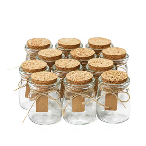 Otis Small Glass Bottles - Mini Jars w/Cork Stoppers - Round 100ml Mason Jars for Crafts, Candle Holders & Potion Bottles – 12 Pack - Honey Pot
