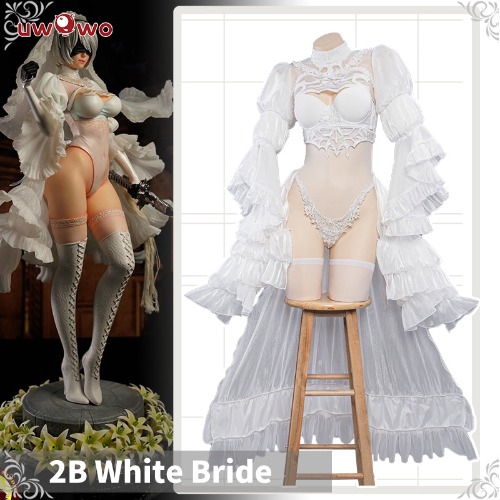 【In Stock】Uwowo Nier: Automata 2B White Wedding Dress Bride Cosplay Costume - L