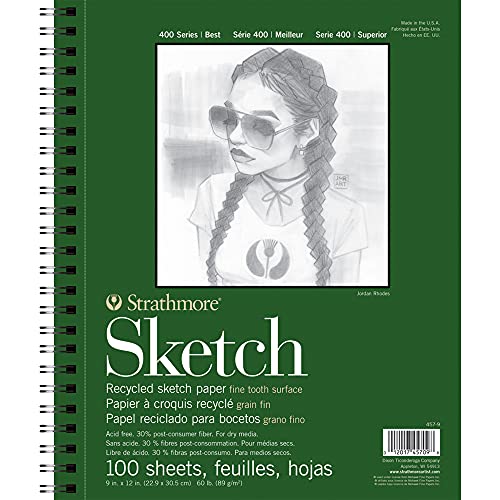 Strathmore 400 Series Sketch Pad, Recycled Paper, 9x12 inch, 100 Sheets - Artist Sketchbook for Drawing, Illustration, Art Class Students - 9x12