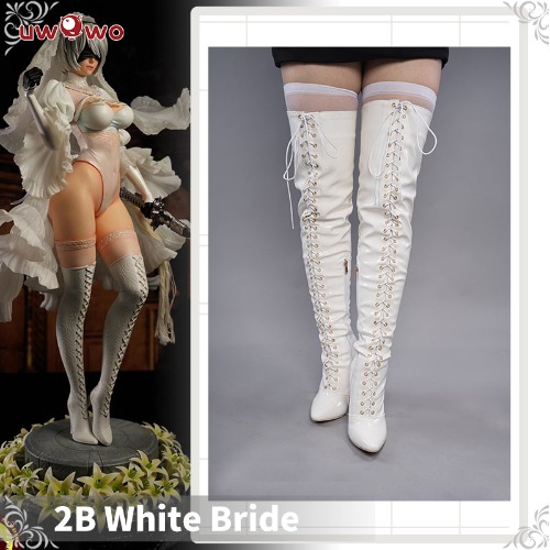 Uwowo Nier: Automata 2B White Wedding Dress Bride Cosplay Costume Shoes - 40