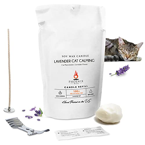 Phoenix Wick Candle Pack – Transform Anything Into A Candle – Candle Making Kit with Wick + 14oz Wax (Lavender Cat Calming Scent)