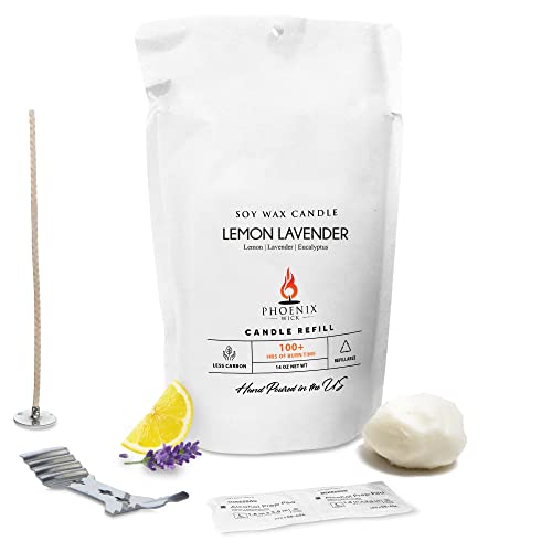 Phoenix Wick Candle Pack – Transform Anything Into A Candle – Candle Making Kit with Wick + 14oz Wax (Lemon Lavender Scent)