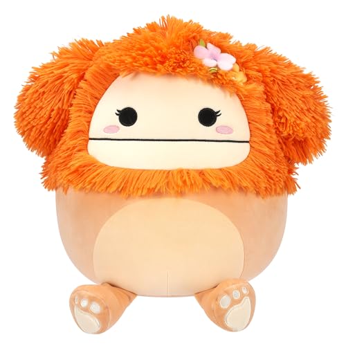Squishmallows SQCR05428 12-Inch-Shasta The Light Orange Bigfoot with Flower Pin, Multicolour