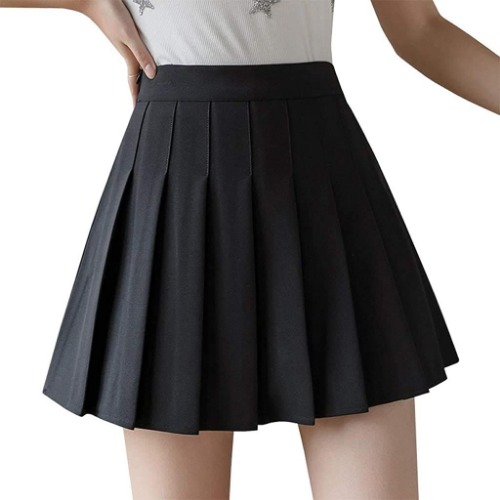 Girls Women High Waisted Plain Pleated Skirt Skater Tennis School Uniforms A-line Mini Skirt Lining Shorts - white Small
