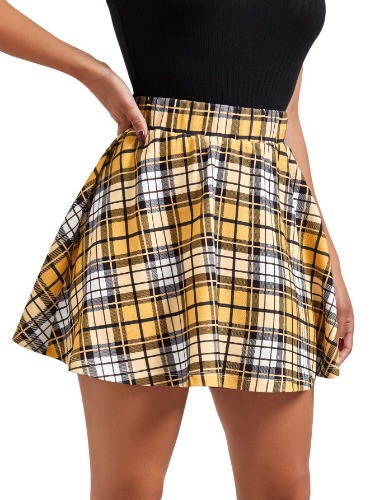 SheIn Women's High Waist Flared Mini Skirt Plaid Short Skater Skirt