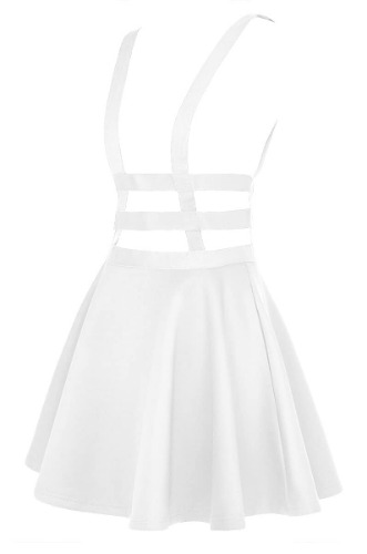 EXCHIC Women's Braces Skirt Solid A-Line Suspender Mini Skirt - Small White