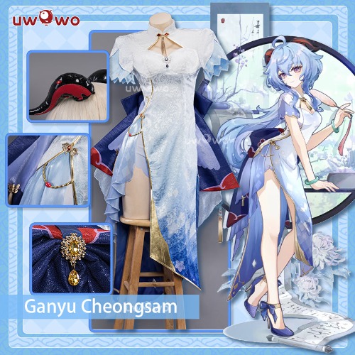 Ganyu Lotus Chinese Style Dress Qipao Cosplay Costumes 