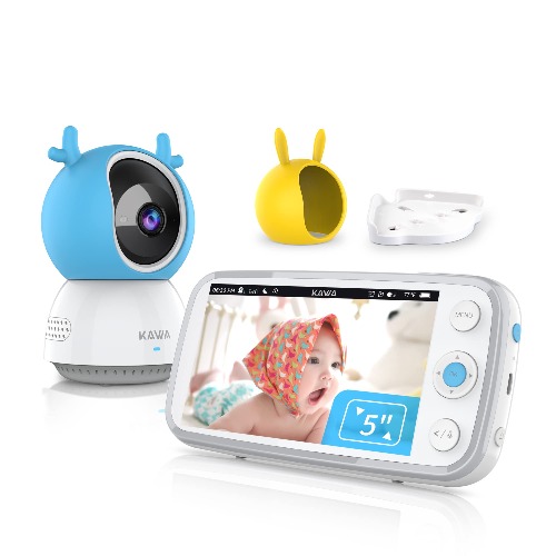 Baby Monitor, KAWA Baby Monitor Camera, No WiFi, 5" 720P HD Split Screen Display, Night Vision, 2-Way Audio, Temp Sensor, 20Hrs Battery, White Noise, 1000ft Range, Video Baby Monitor - Baby MonitorS6