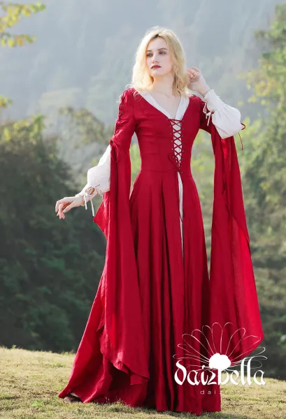 The Duchess: Exclusive Medieval Wedding Handmade Natural Linen Dress with Long Trailing Sleeves