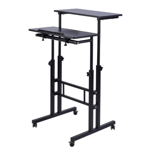 AIZ Mobile Standing Desk, Adjustable Computer Desk Rolling Laptop Cart on Wheels Home Office Computer Workstation, Portable Laptop Stand for Small Spaces Tall Table for Standing or Sitting, Black - Black