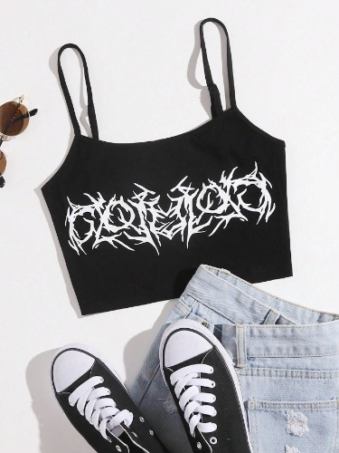 SHEIN EZwear Graphic Print Crop Cami Top