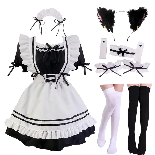 Japanese Maid Outfit Anime French Maid Apron Classic Lolita Fancy Dress Cosplay Costume for Halloween Party - Asia XL(US-M)