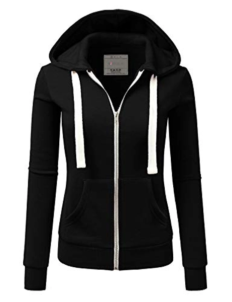 DOUBLJU Lightweight Thin Zip-Up Hoodie Jacket for Women with Plus Size - Medium - B_black