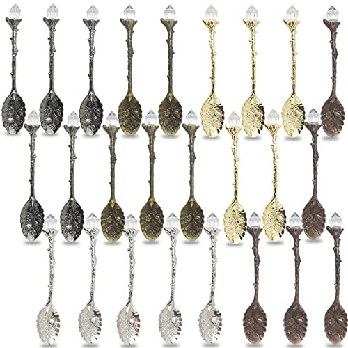 NSBELL 25PCS Retro Spoon Crystal Alloy Spoon Vintage Carved Coffee Spoon Coffee Spoon Decorative Dessert Spoons for Cafe Tableware
