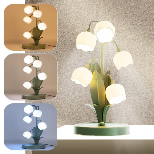 Flower Table Lamp 5 Lily of The Valley Bedside Lamps Floral PC Lamp Shades Eye Caring Nightstand Light with Power Cord for Bedroom Girfs for Women Girl Girlfriend Christmas Valentine's Day,White