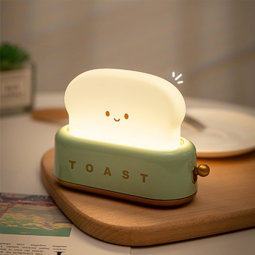 Home Decor Night Light, USB Rechargeable Toast Toaster Shape Light Delay Light with Cute Smiley Boys Girls Bedroom, Bedside, Living Room, Dining Room, Desk Decorations, Gifts (Green)