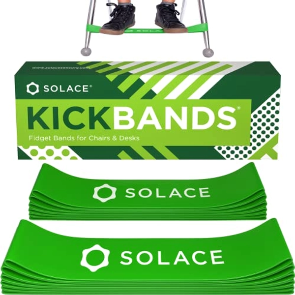 KICK BANDS Chair Bands for Kids with Fidgety Feet - Fidget Chair Bands for Kids 12-Pack - Kickbands Bouncy ADHD Band for Classroom Chairs & Desks - Solace Sensory Kickband