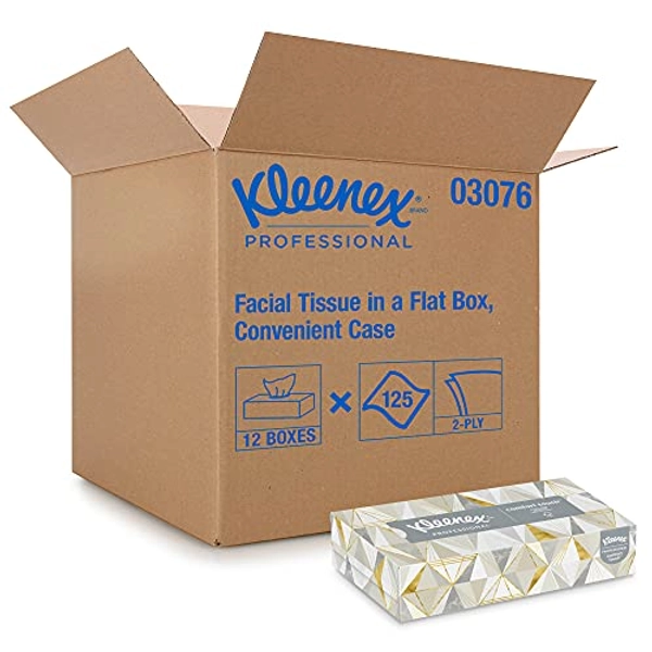 Kleenex Professional Facial Tissue for Business (03076), Flat 12 Boxes / Convenience Case, 125 Tissues / Box, 1,500 Tissues / Case, White